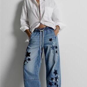 Anthropology Pilcro Blue Star-Patterned Boyfriend Jeans